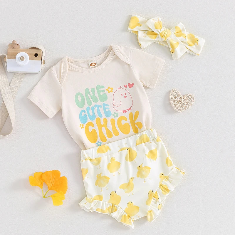 Short Sleeve Romper Chick Print with Shorts
