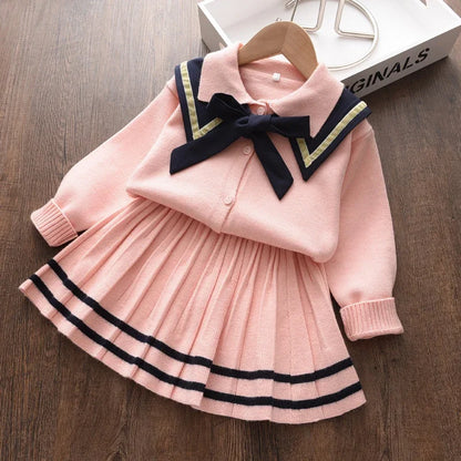 Bear Leader Kids Christmas Sweet Knitwear Suits Girls Baby Plaid Sweaters Coats Suspender Dress Outfits Princess Clothes Sets