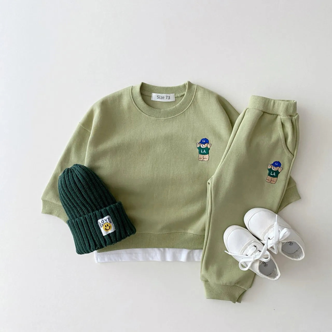 Toddler Embroidered Bear Sweatshirt+Jogger Pants Outfit