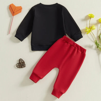 Heart Print Long Sleeve Sweatshirts and Long Pants 2Pcs Clothes Set