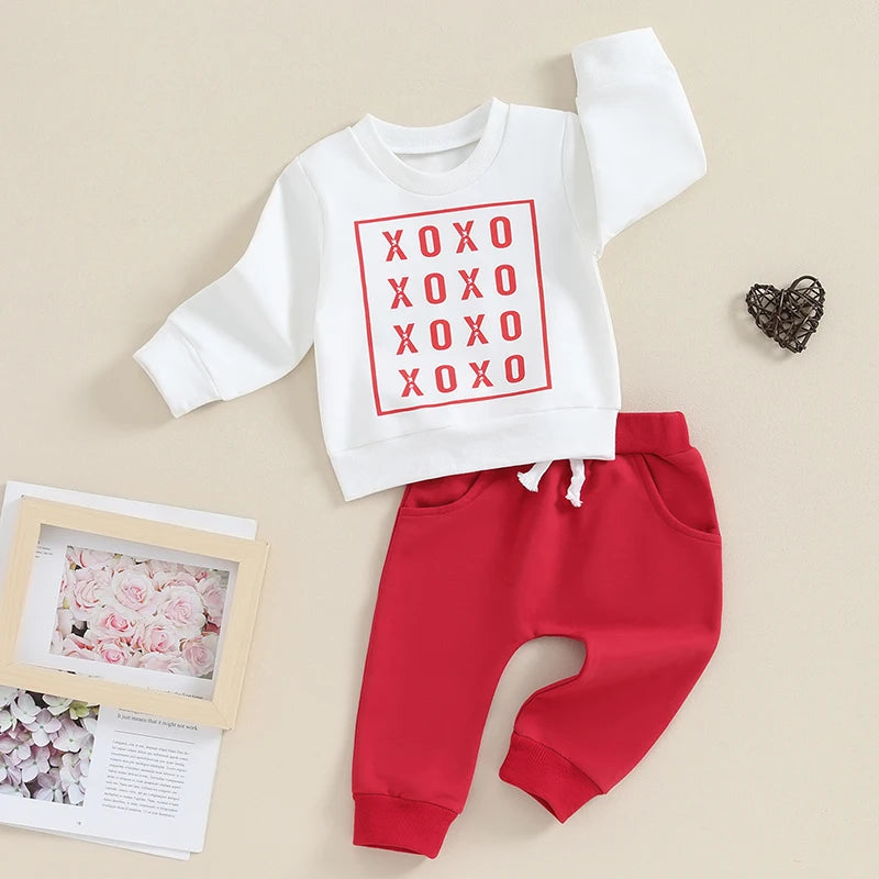 Baby boy Valentine’s Day outfit: sweatshirt and pants