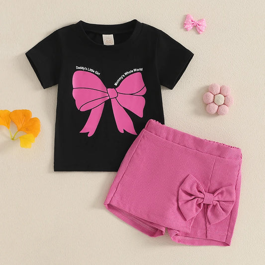 Bowknot Outfit Short Sleeve T-Shirt Top + Shorts Set