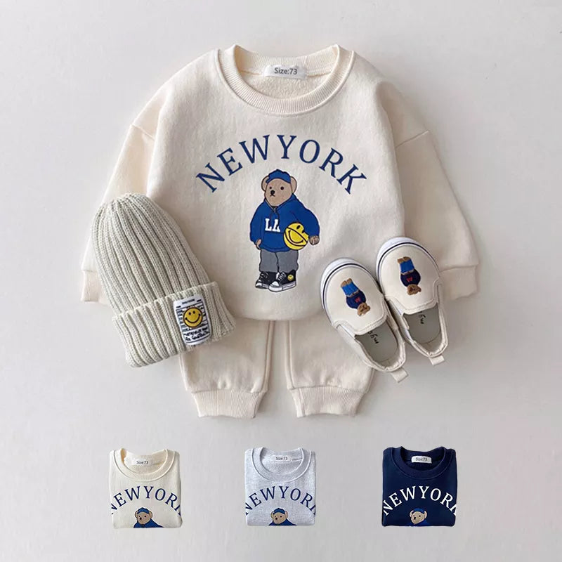 NY Bear Sweatshirt + Pants 2pcs Suit