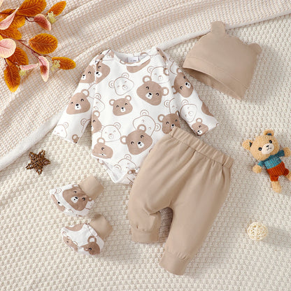 Little Bear Long Sleeve Bodysuit+Pants+Hat+Socks 4pcs/Set