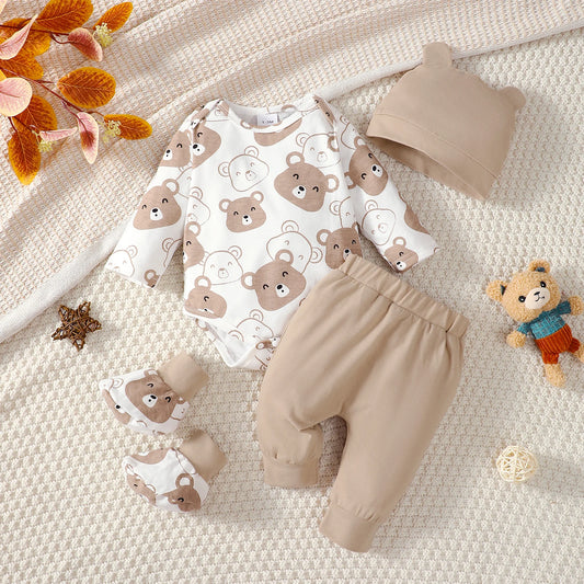 Little Bear Long Sleeve Bodysuit+Pants+Hat+Socks 4pcs/Set