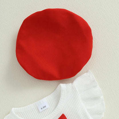 Baby Girl 3Pcs Summer Outfits Ruffle Sleeve Bow Tops + Shorts + Hat Set Toddler Clothes