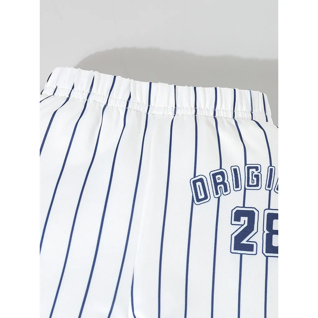 Long Sleeved Patchwork Striped Baseball Jumpsuit with Pants