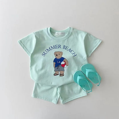 Short Sleeve Clothes Set Cute Bear PrintT Shirt + Shorts 2pcs