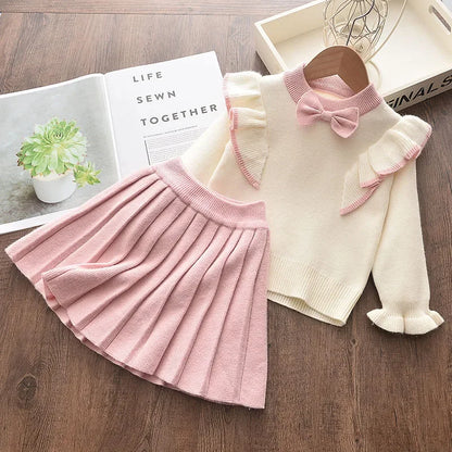 Bear Leader Kids Christmas Sweet Knitwear Suits Girls Baby Plaid Sweaters Coats Suspender Dress Outfits Princess Clothes Sets