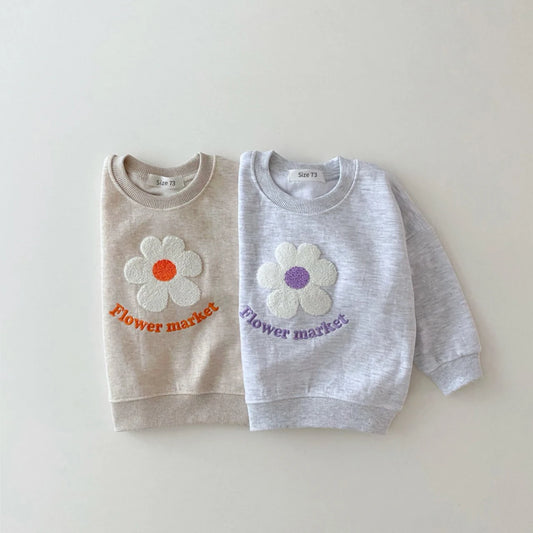 Infant Baby Organic Cotton Flowers Sweatshirt + Pants