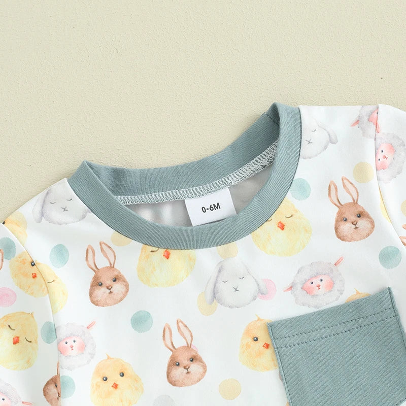 Bunny Letter Print Short Sleeve T-Shirt with Shorts