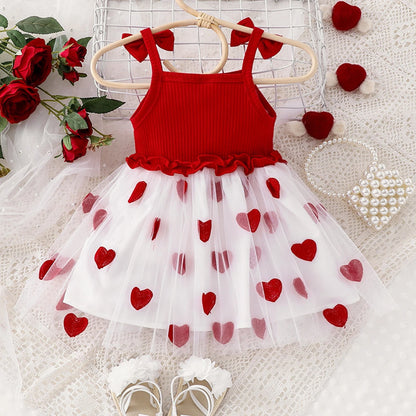 Heart Embroidery Square Neck Tulle Mesh Valentines Day dress