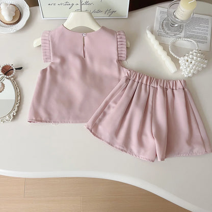 Cute Three Flowers Short Sleeve Tshirt + Shorts 2 PC Sets