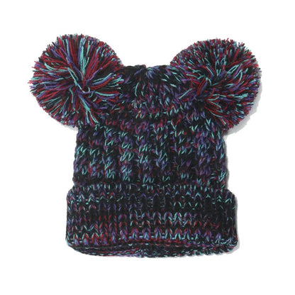 Double Hair Ball Children Knitting Hat