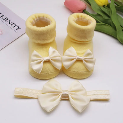 Baywell Fashion Baby Girls Headband + Socks Set 0-12 Months Cute Toddler Princess Socks Autumn Infant Bow-knot Socks