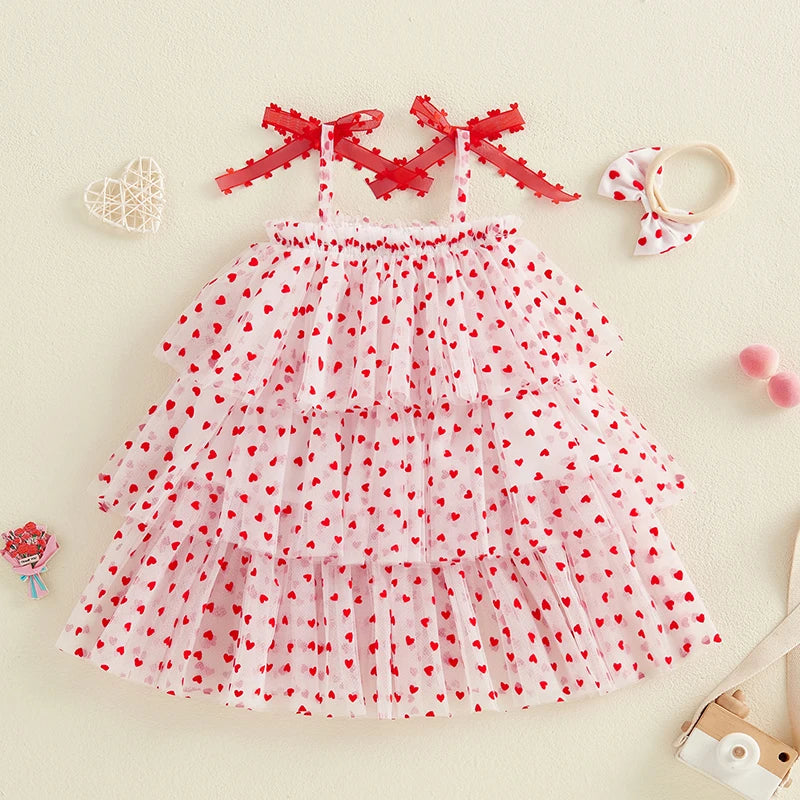 Heart Print Sleeveless Layered Tulle Tutu Dresses