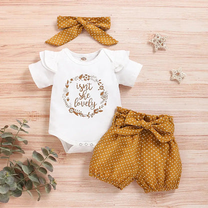 Baby Girls Clothes Romper Dot Pant with Elastic Waistband and Headband