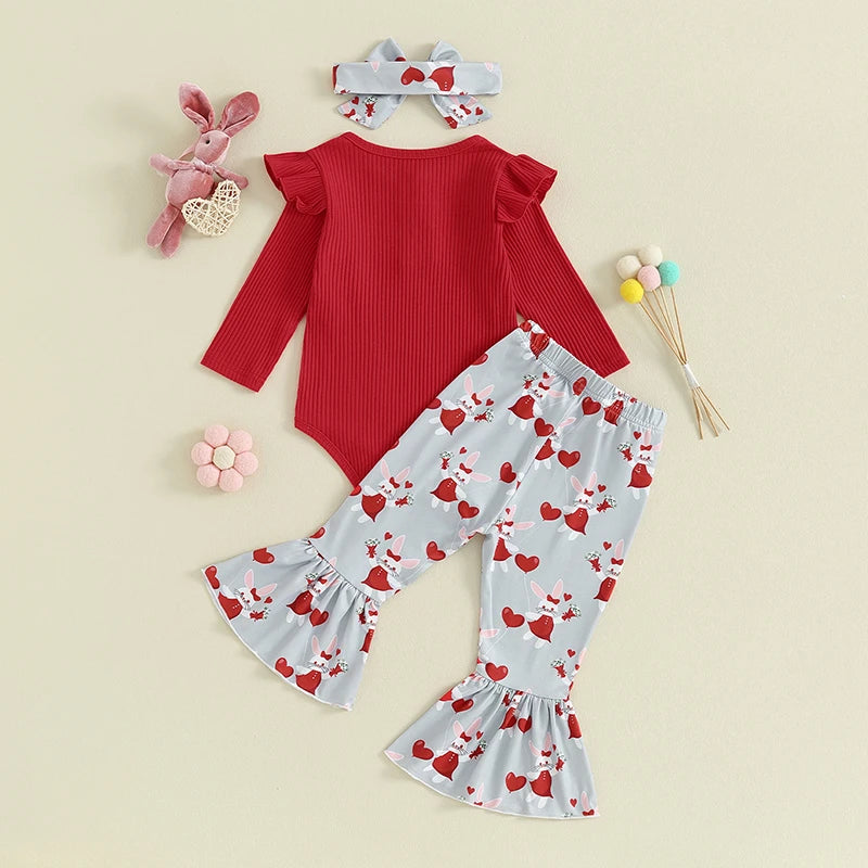 Girl Valentines Day Outfit  Romper and Flared Pants