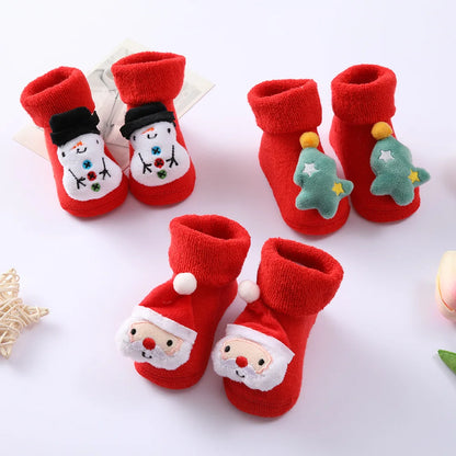 Baby Stuff Toddler Socks Boy Girl Autumn Winter Newborn Warm Cotton Sock Cartoon Animal Red Christmas Socks Infant Clothing 0-1y