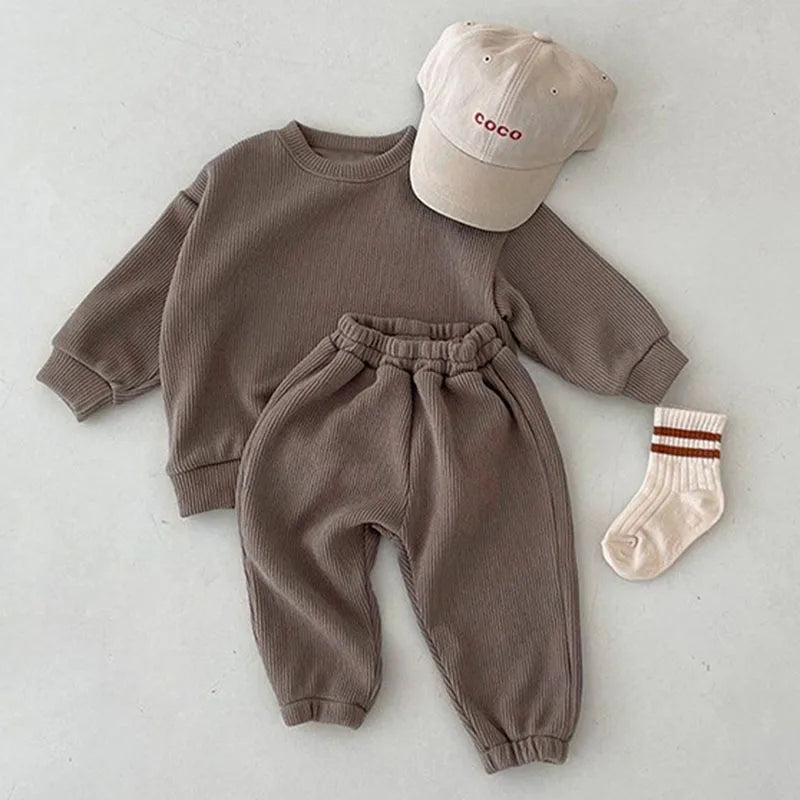 Infant Long Sleeved Cotton Solid T-shirt+Pants Clothing Set