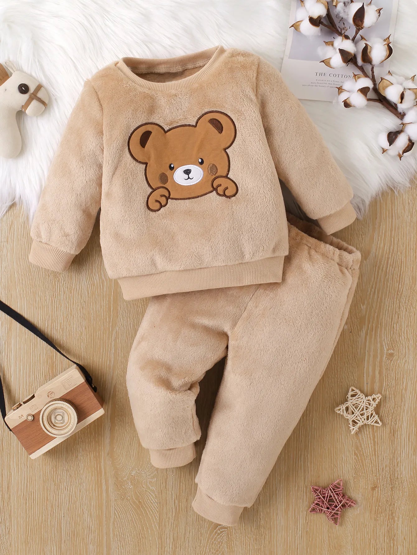 Toddler  Cartoon Bear Top+Elastic Waist Pants Set