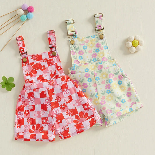 Baby Girl Overalls Sleeveless Square Neck Floral Print