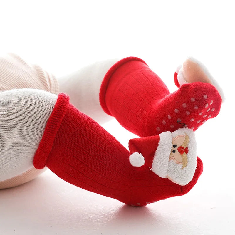 Cartoon Baby Sock Winter Newborn Elk Tree Christmas Red Thick Warm Stocking Infant Anti-slip Floor Terry Sock Christmas Gift