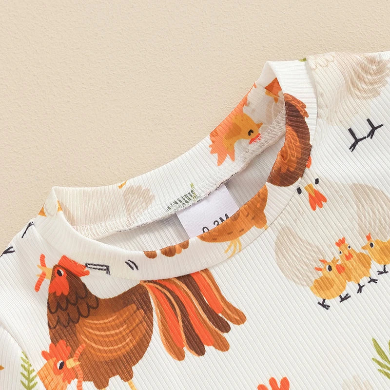 Western Farm Animals Chicken Print Romper