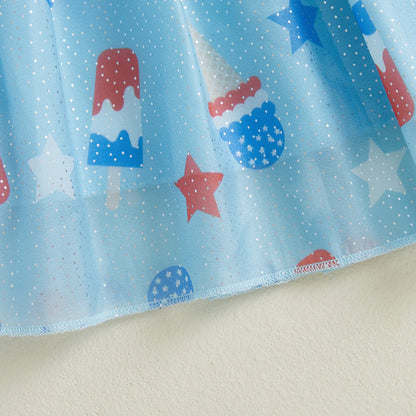 Girls Fourth of July Cami Dress Sleeveless Star Popsicle Print