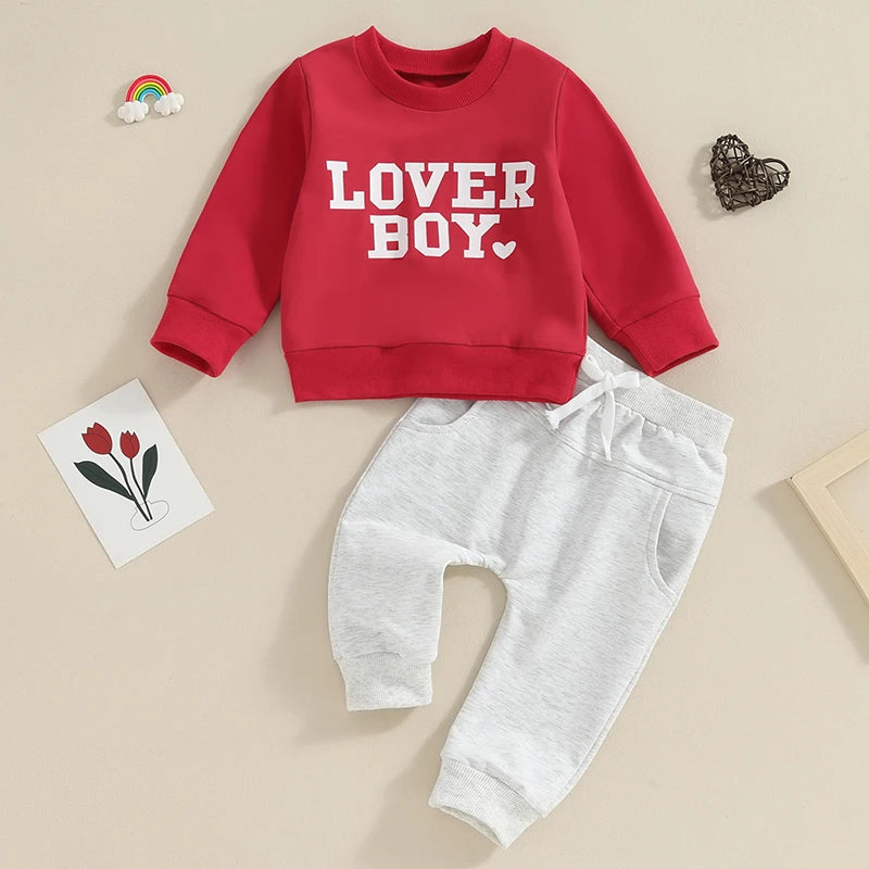 Valentine Day Toddler Boy Long Sleeve Sweatshirt and Pant