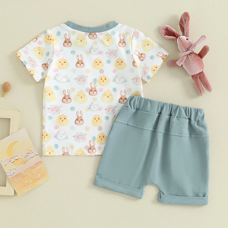 Bunny Letter Print Short Sleeve T-Shirt with Shorts