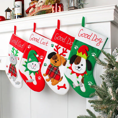 Cute Dogs and Cats Cartoon Christmas Stockings, Pendant, Christmas Tree Gift Bag, Decorative Socks