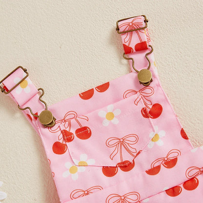 Girls Sleeveless Suspender 1-Pieces Romper Bow /Flower Print