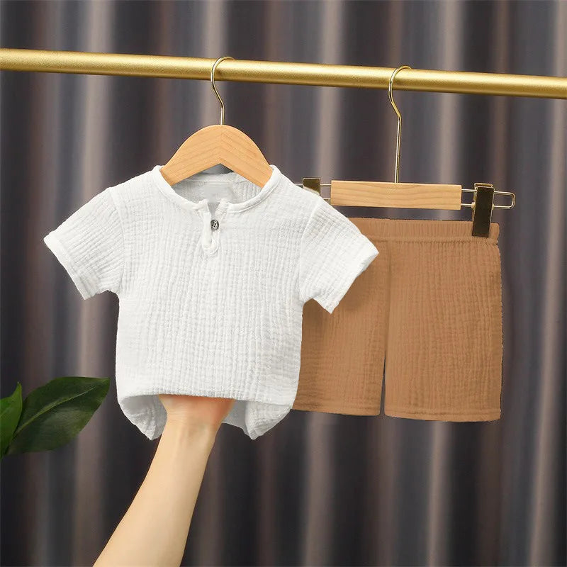 Solid Cotton Linen T-shirts+Shorts Set