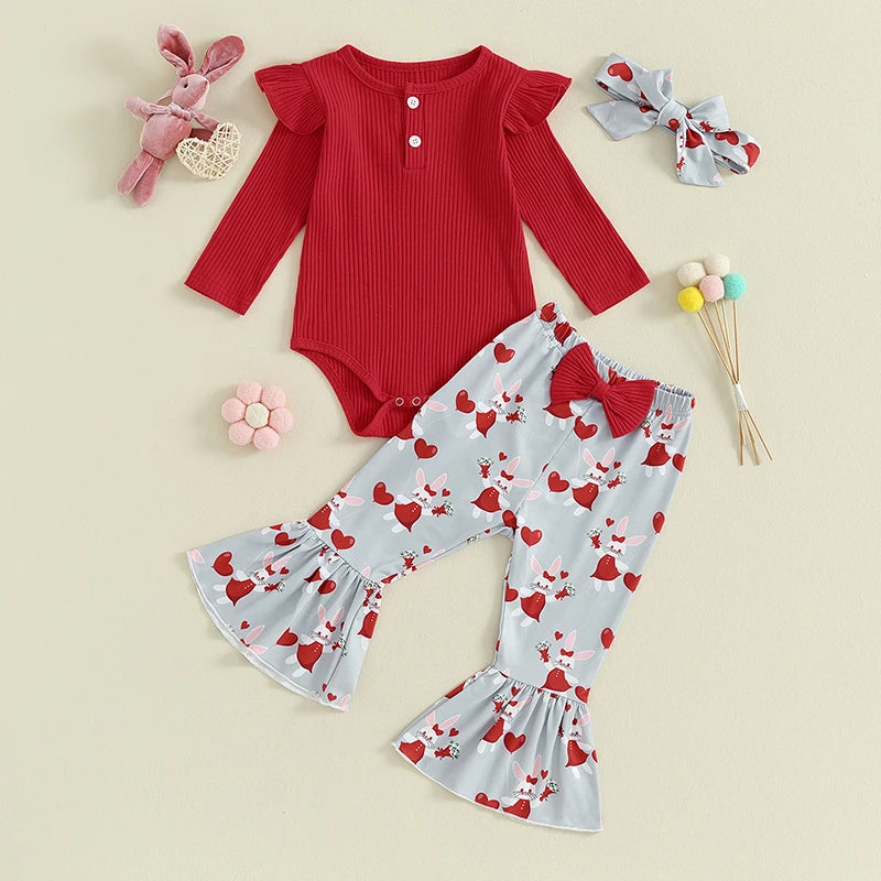 Girl Valentines Day Outfit  Romper and Flared Pants