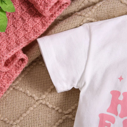 Short Sleeve Letter Bodysuit with Bunny Shorts Set