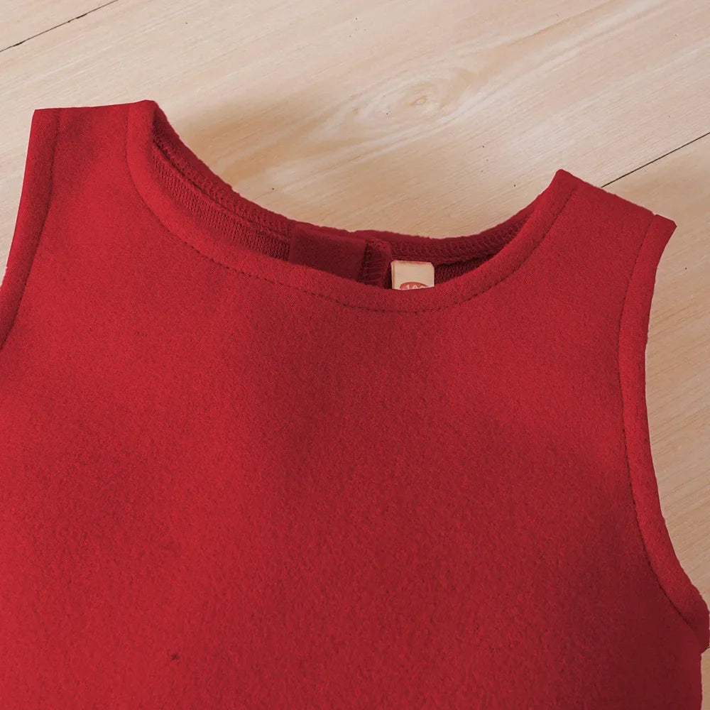 Autumn and winter new children's wear festival red 3-piece winter solid color coat suspenders skirt + hat fashion girls' suit