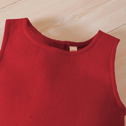 Autumn and winter new children's wear festival red 3-piece winter solid color coat suspenders skirt + hat fashion girls' suit