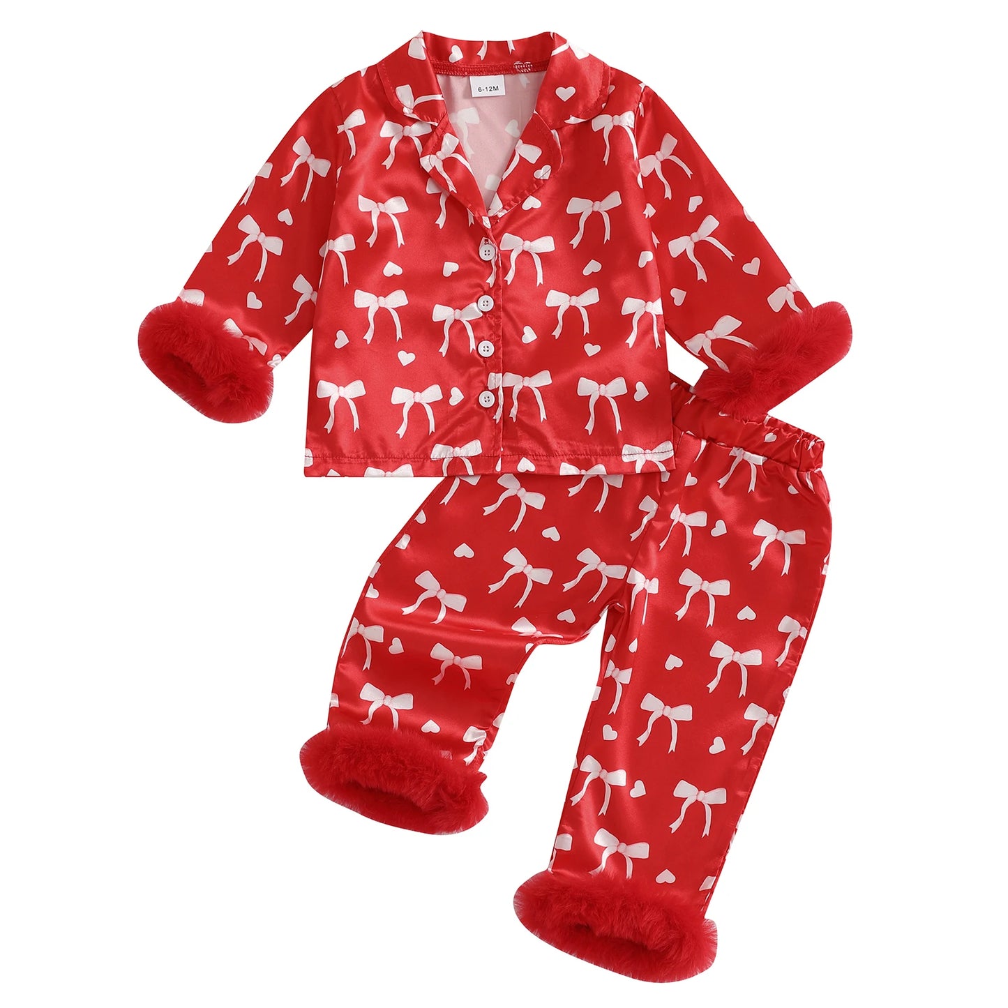 Valentine Pajamas Sets Bow Print Plush Long Sleeve Tops With Pants