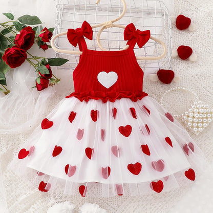 Heart Embroidery Square Neck Tulle Mesh Valentines Day dress