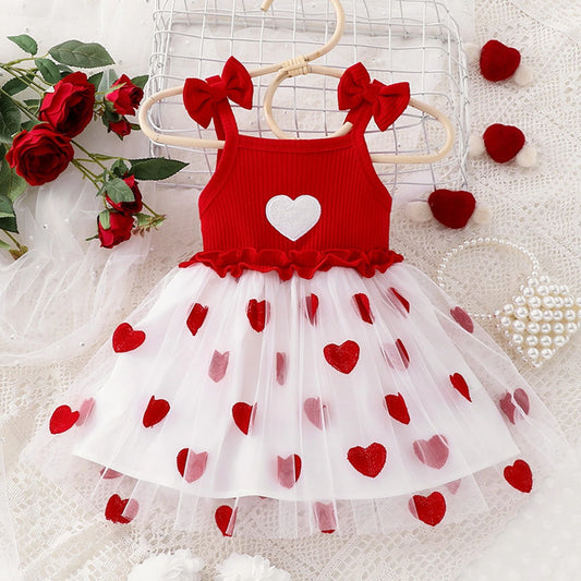 Heart Embroidery Square Neck Tulle Mesh Valentines Day dress
