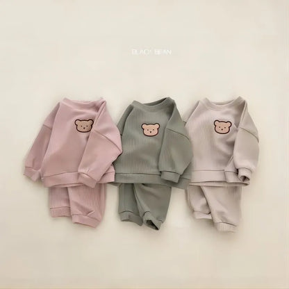 Toddler Embroidered Bear Hoodie Long-sleeved Sweatshirt Pants Set