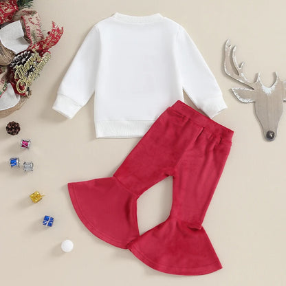 Girl Christmas Ribbed Flare Pants Set