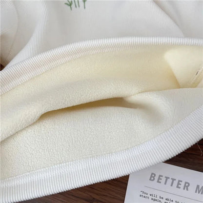Kids Warm Thickening Sweater Puff Sleeve Flower Embroidery