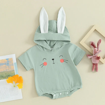 Bunny Short Sleeve Rabbit Ears Hooded Jumpsuit