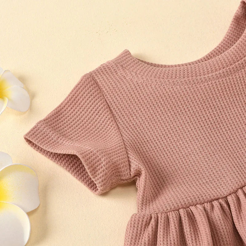 Summer Newborn Baby Girl Set Cotton linen Solid O-neck Short Sleeve Ruffles T-shirt Shorts Suit Infant Clothes Outfit