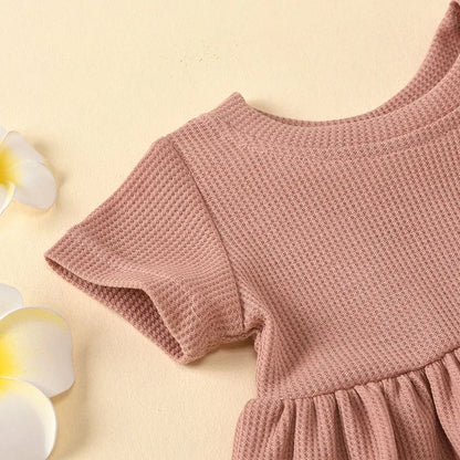Summer Newborn Baby Girl Set Cotton linen Solid O-neck Short Sleeve Ruffles T-shirt Shorts Suit Infant Clothes Outfit