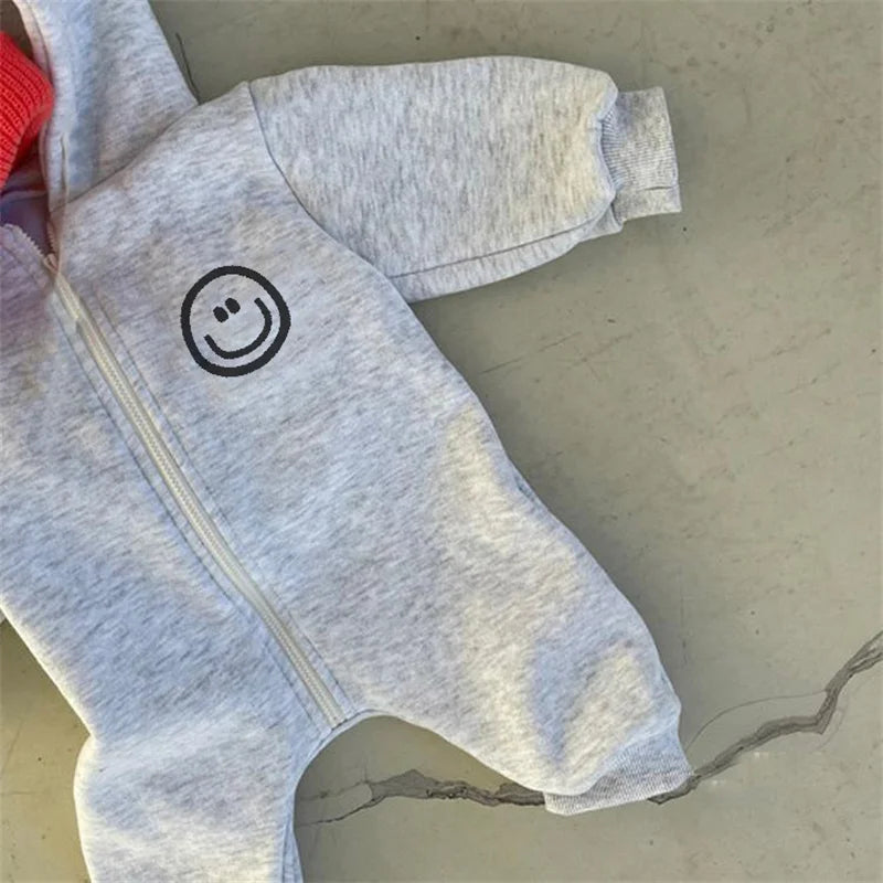 Smiley Print Hooded Jumpsuit