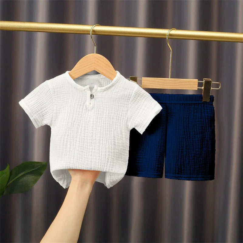Solid Cotton Linen T-shirts+Shorts Set