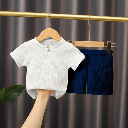 Solid Cotton Linen T-shirts+Shorts Set